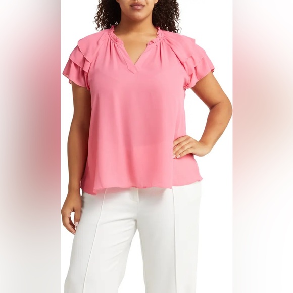 Nanette Lepore Tops - NANETTE LEPORE NWT Triple Tier Sleeve Pink Blouse Size 1X